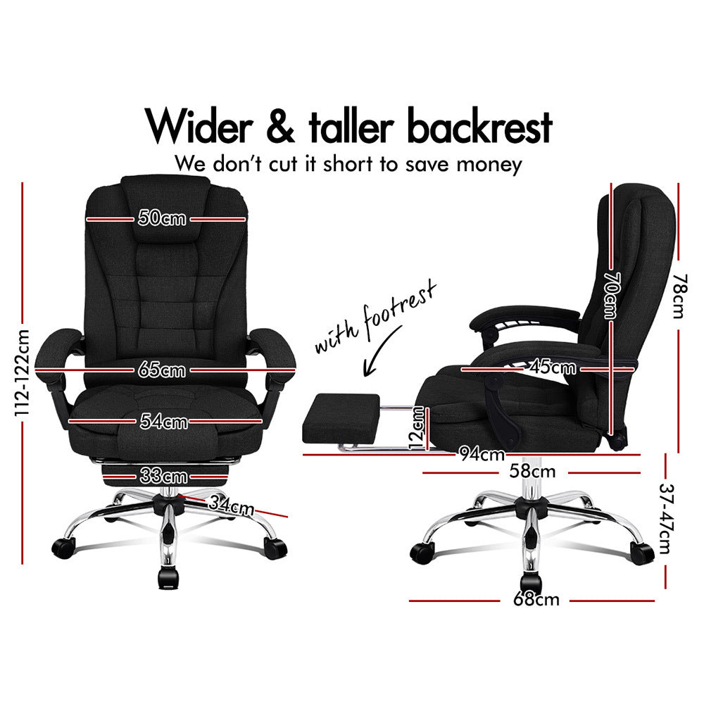 ALFORDSON Massage Office Chair Fabric Heated Seat Executive Gaming Racer Black