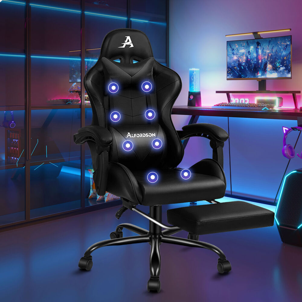 ALFORDSON Gaming Chair Office Massage Computer Racing Seat PU Leather Black