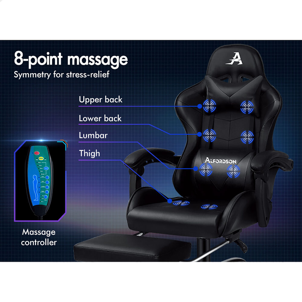 ALFORDSON Gaming Chair Office Massage Computer Racing Seat PU Leather Black