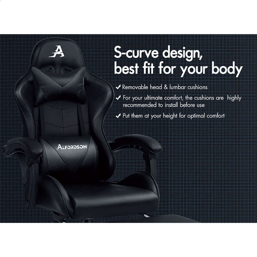 ALFORDSON Gaming Chair Office Massage Computer Racing Seat PU Leather Black