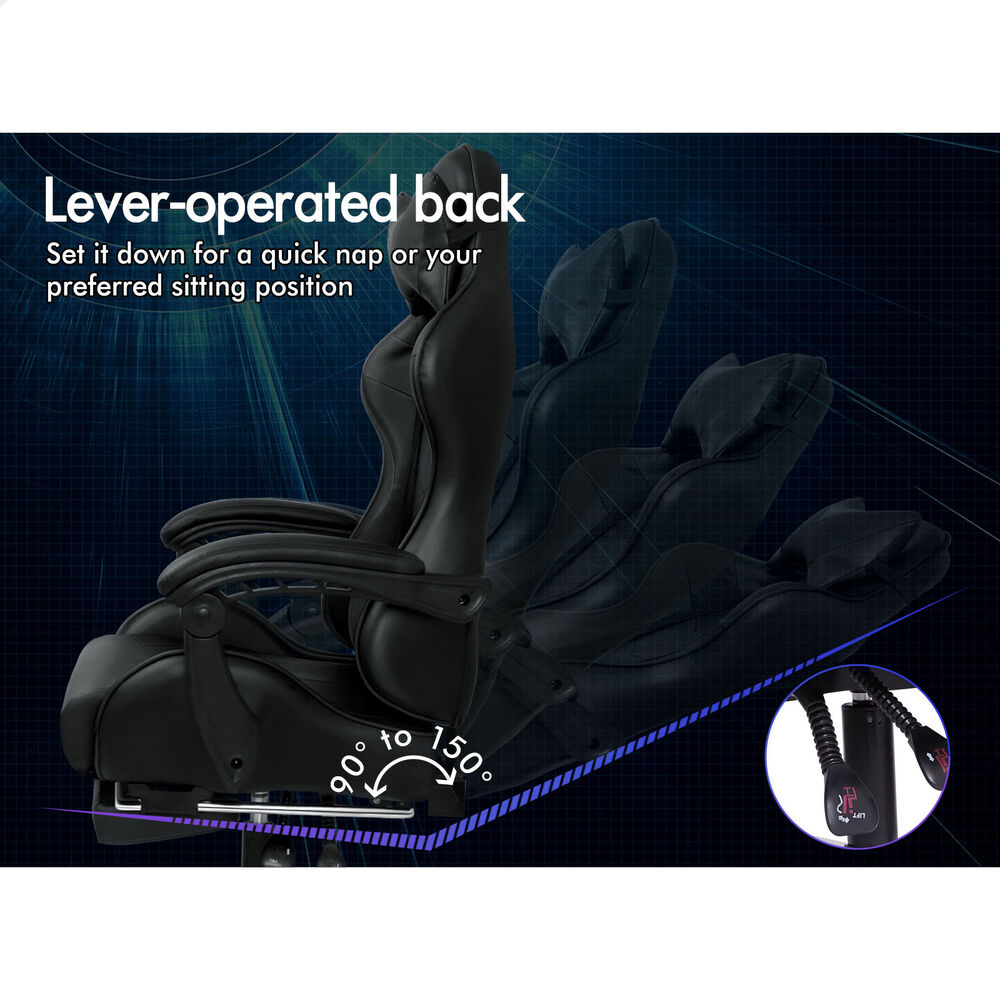 ALFORDSON Gaming Chair Office Massage Computer Racing Seat PU Leather Black