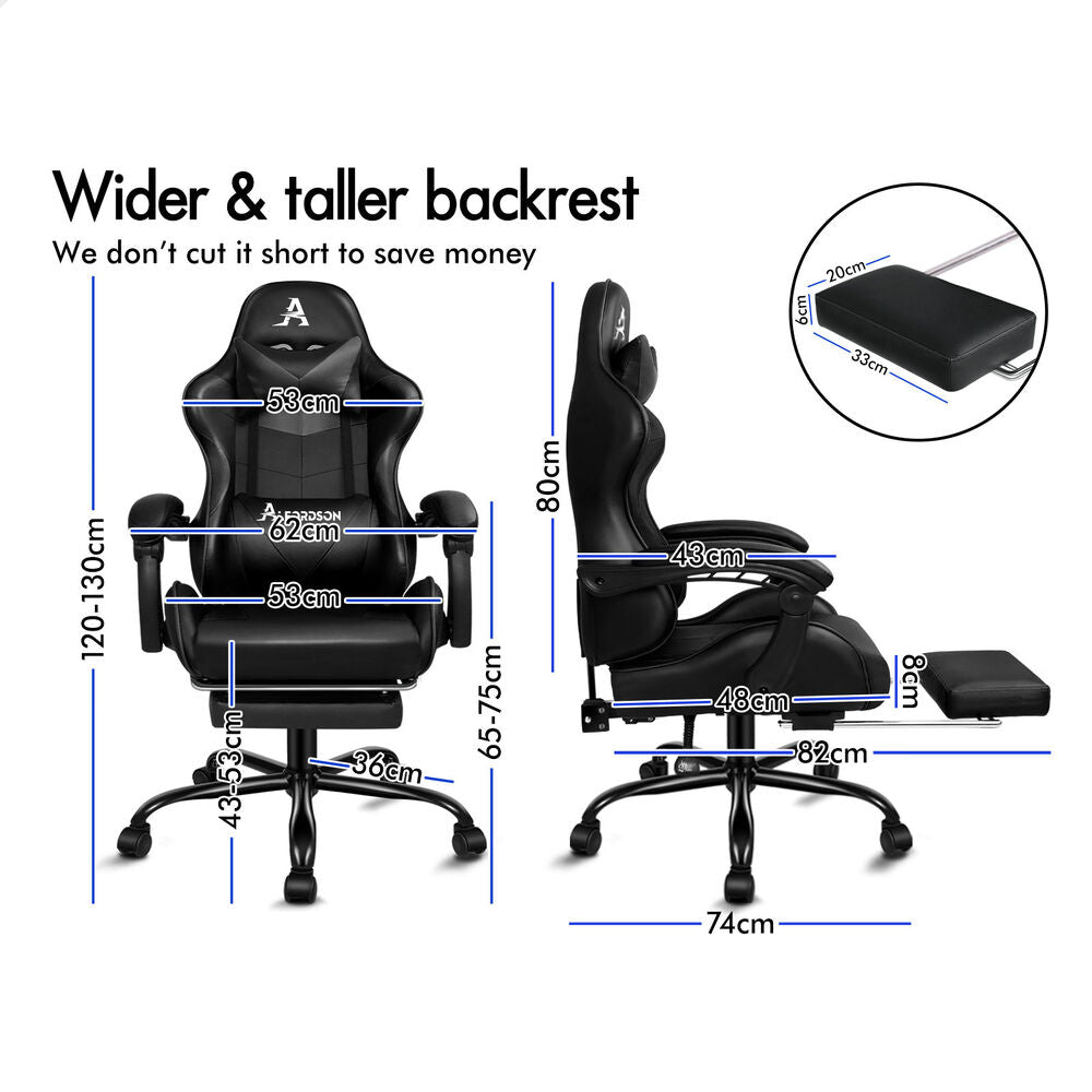 ALFORDSON Gaming Chair Office Massage Computer Racing Seat PU Leather Black