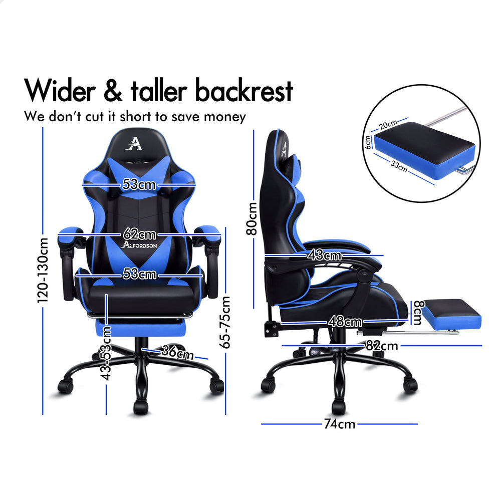 ALFORDSON Gaming Chair Office Massage Computer Racing Seat PU Leather Blue