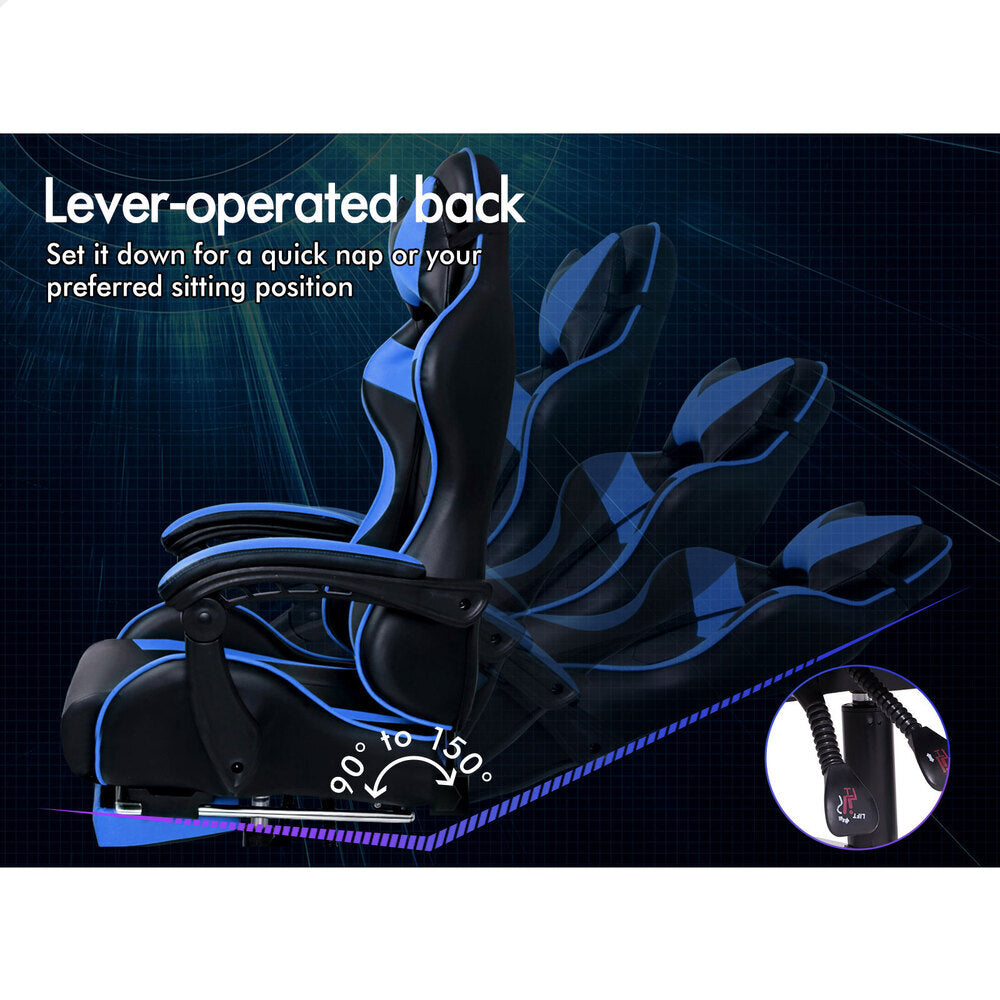 ALFORDSON Gaming Chair Office Massage Computer Racing Seat PU Leather Blue