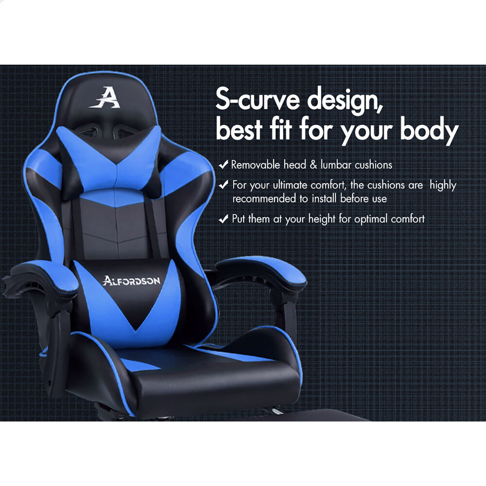 ALFORDSON Gaming Chair Office Massage Computer Racing Seat PU Leather Blue