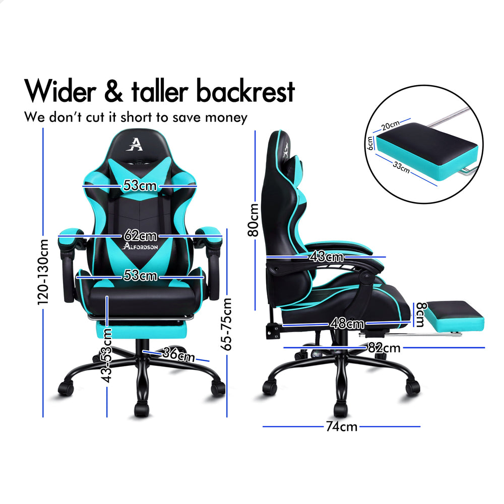 ALFORDSON Gaming Chair Office Massage Computer Racing Seat PU Leather Cyan
