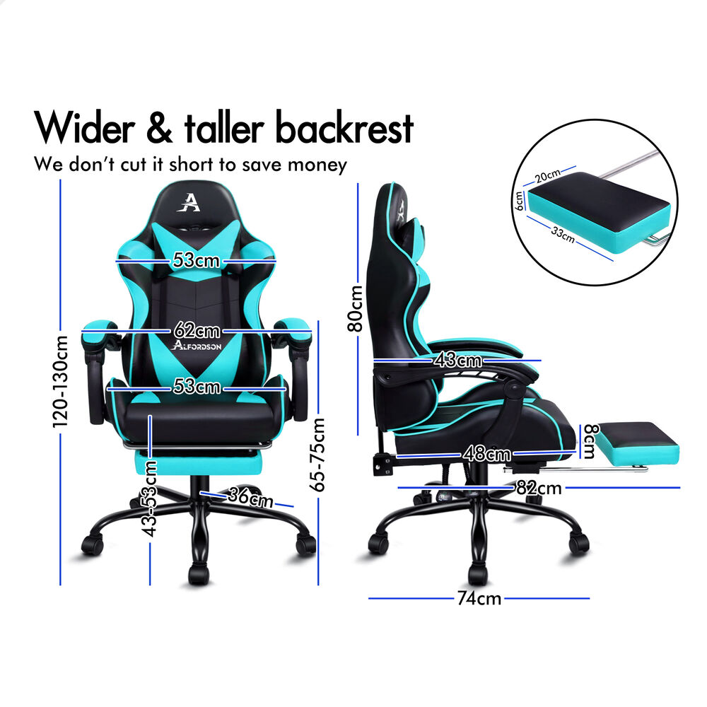 ALFORDSON Gaming Chair Office Massage Computer Racing Seat PU Leather Cyan