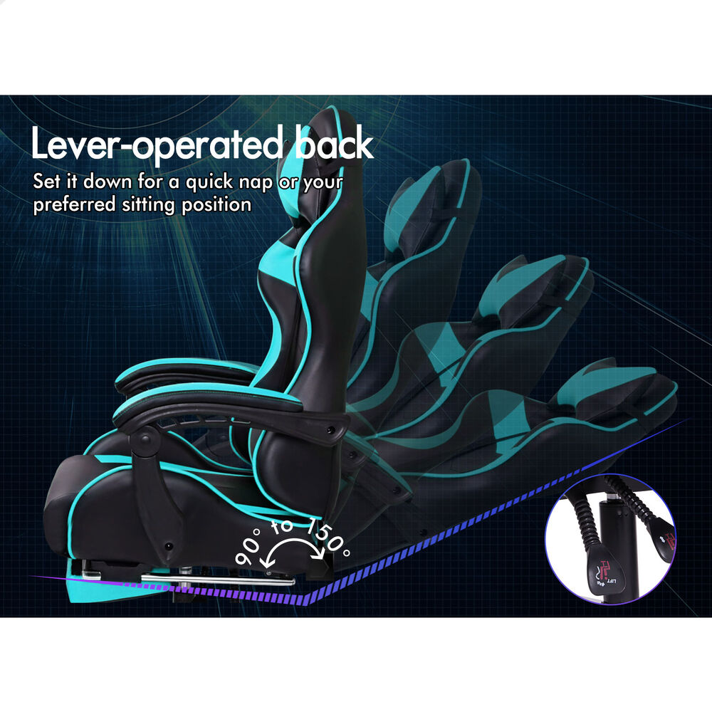 ALFORDSON Gaming Chair Office Massage Computer Racing Seat PU Leather Cyan