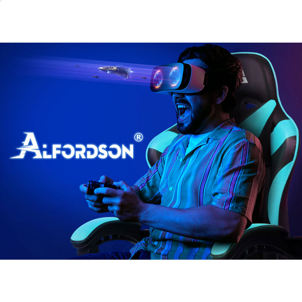 ALFORDSON Gaming Chair Office Massage Computer Racing Seat PU Leather Cyan