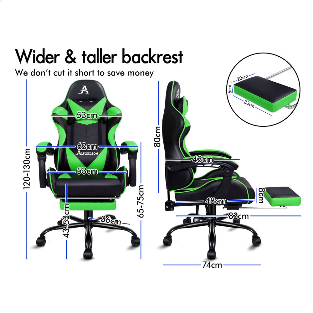 ALFORDSON Gaming Chair Office Massage Computer Racing Seat PU Leather Green