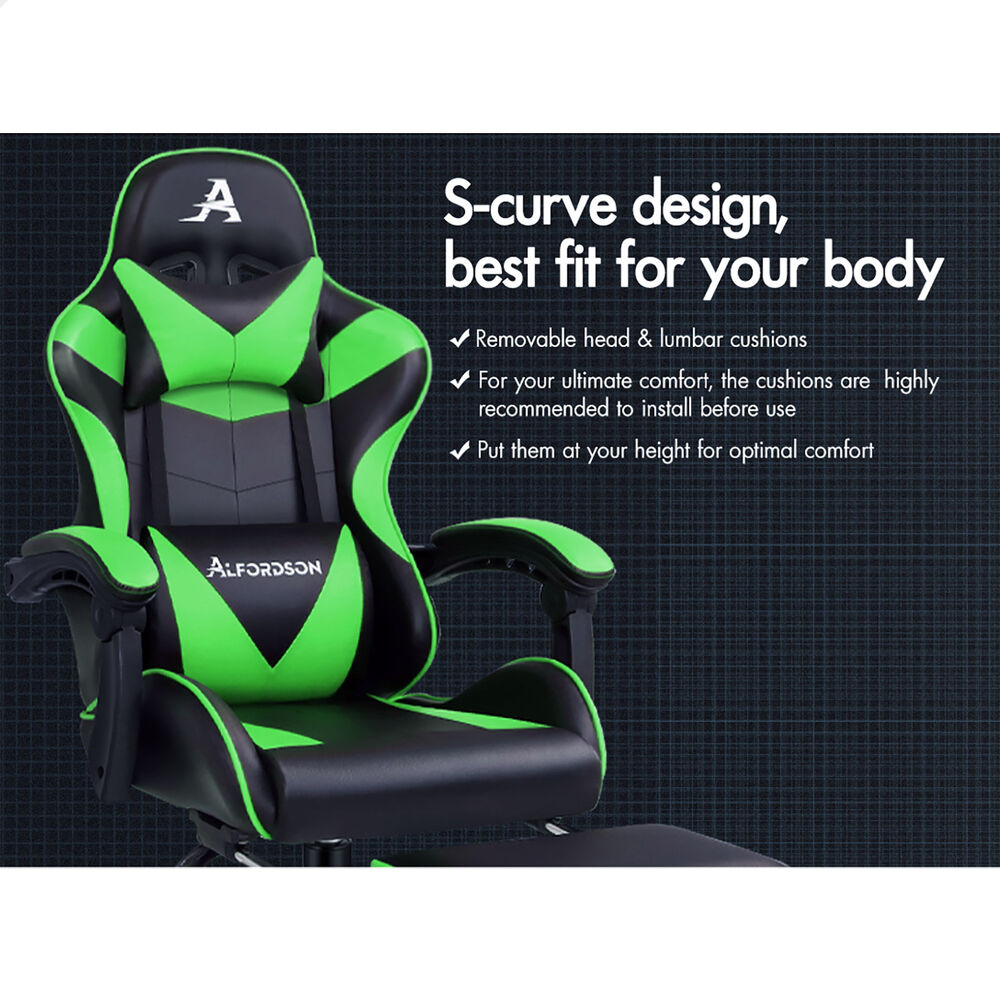 ALFORDSON Gaming Chair Office Massage Computer Racing Seat PU Leather Green