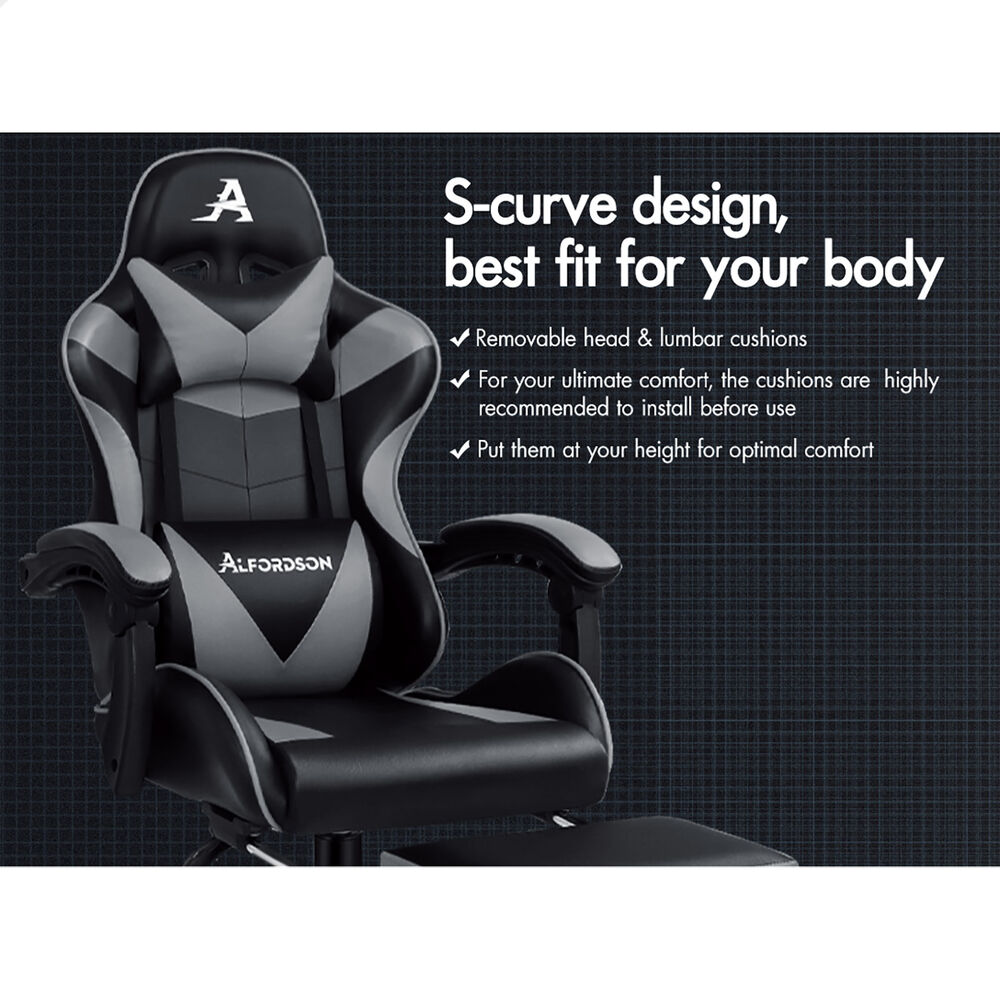 ALFORDSON Gaming Chair Office Massage Computer Racing Seat PU Leather Grey