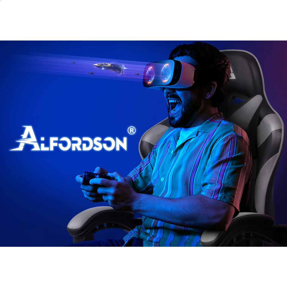 ALFORDSON Gaming Chair Office Massage Computer Racing Seat PU Leather Grey