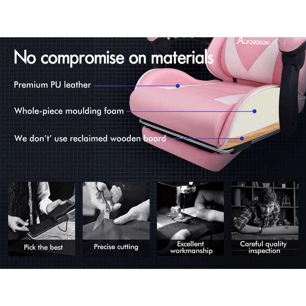 ALFORDSON Gaming Chair Office Massage Computer Racing Seat PU Leather Pink