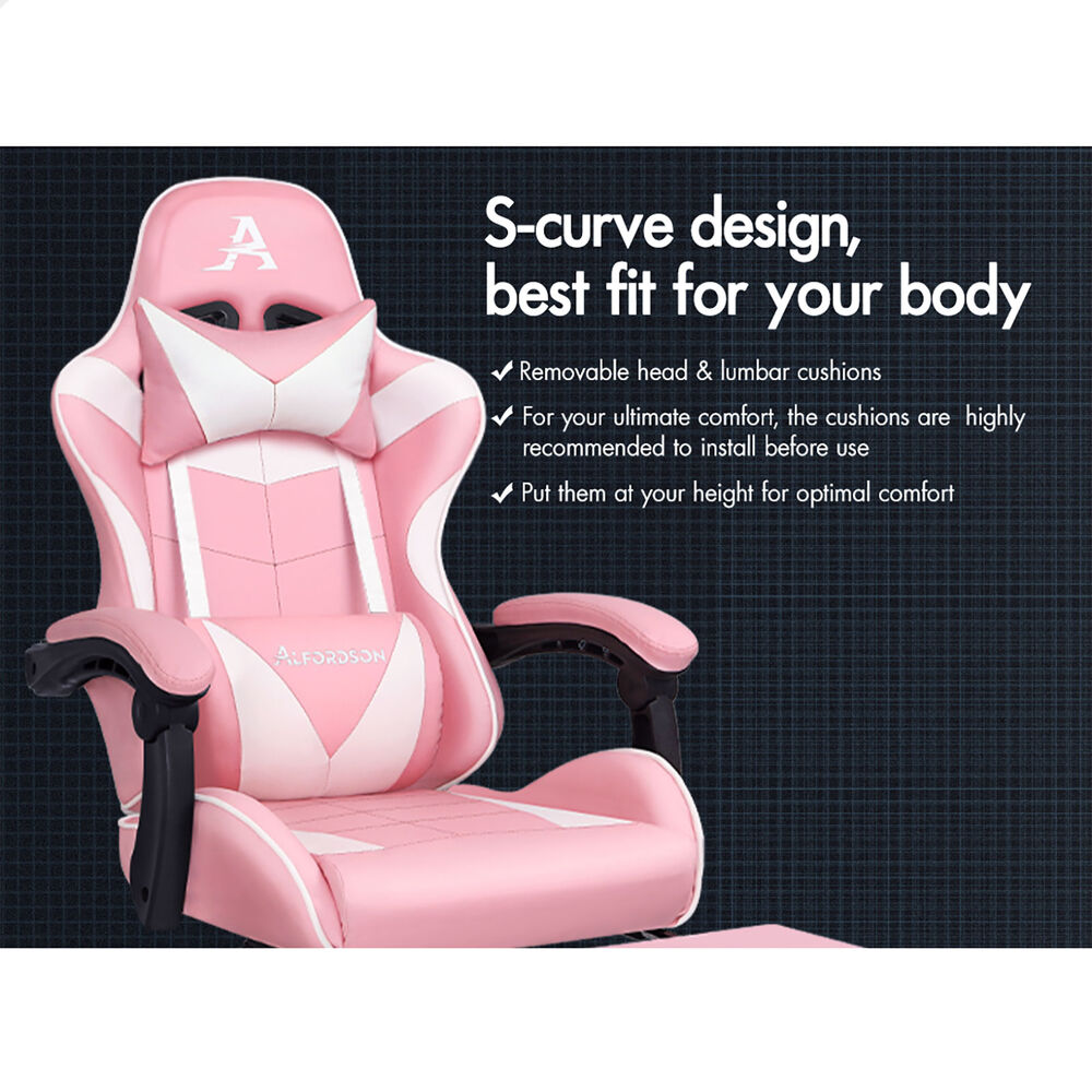 ALFORDSON Gaming Chair Office Massage Computer Racing Seat PU Leather Pink