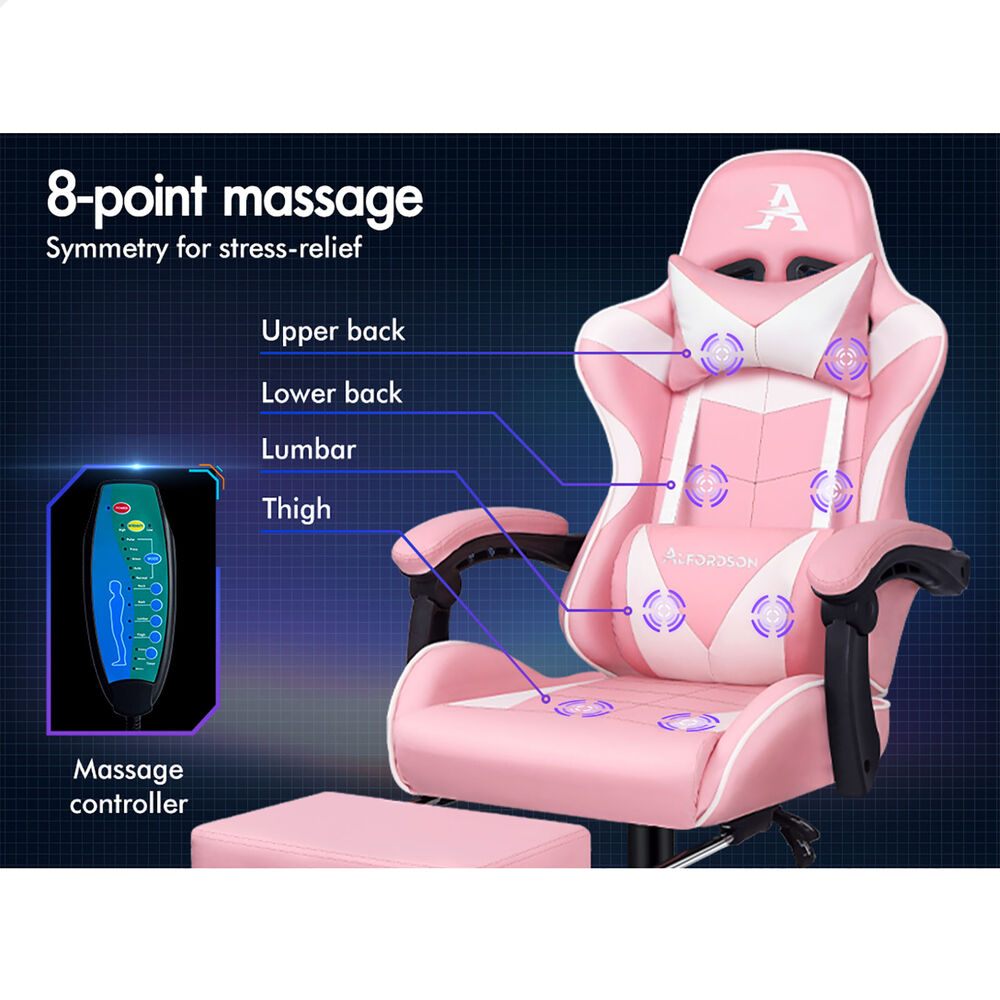 ALFORDSON Gaming Chair Office Massage Computer Racing Seat PU Leather Pink