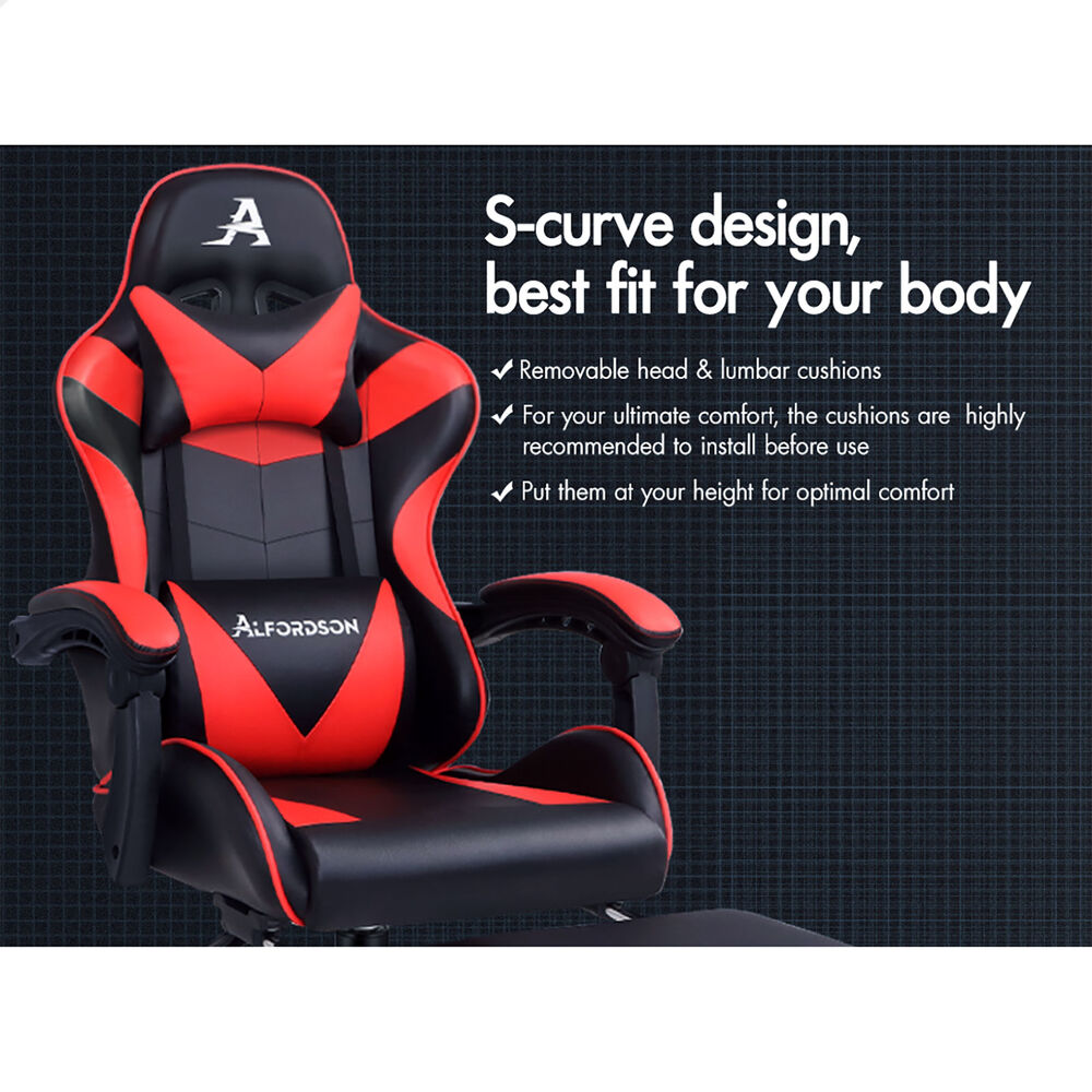 ALFORDSON Gaming Chair Office Massage Computer Racing Seat PU Leather Red