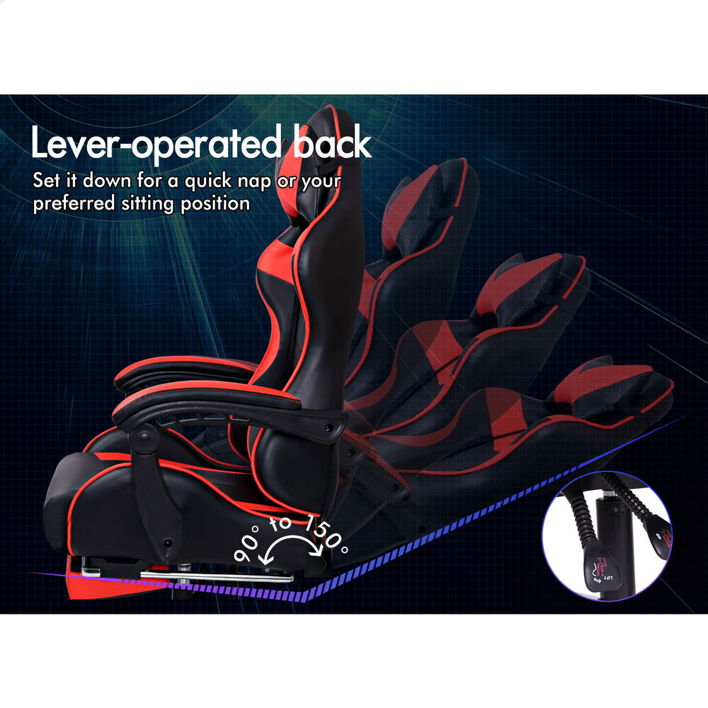 ALFORDSON Gaming Chair Office Massage Computer Racing Seat PU Leather Red