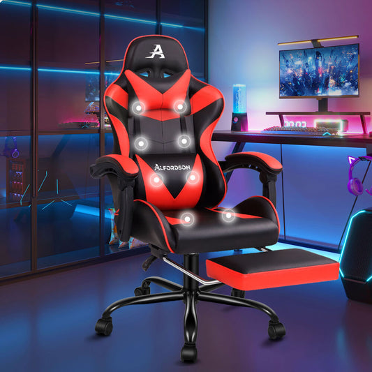 ALFORDSON Gaming Chair Office Massage Computer Racing Seat PU Leather Red