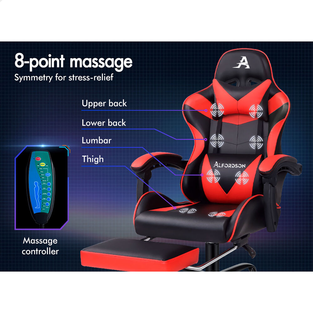 ALFORDSON Gaming Chair Office Massage Computer Racing Seat PU Leather Red