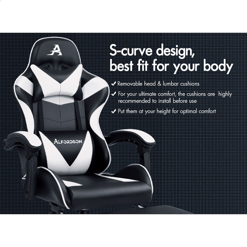 ALFORDSON Gaming Chair Office Massage Computer Racing Seat PU Leather White