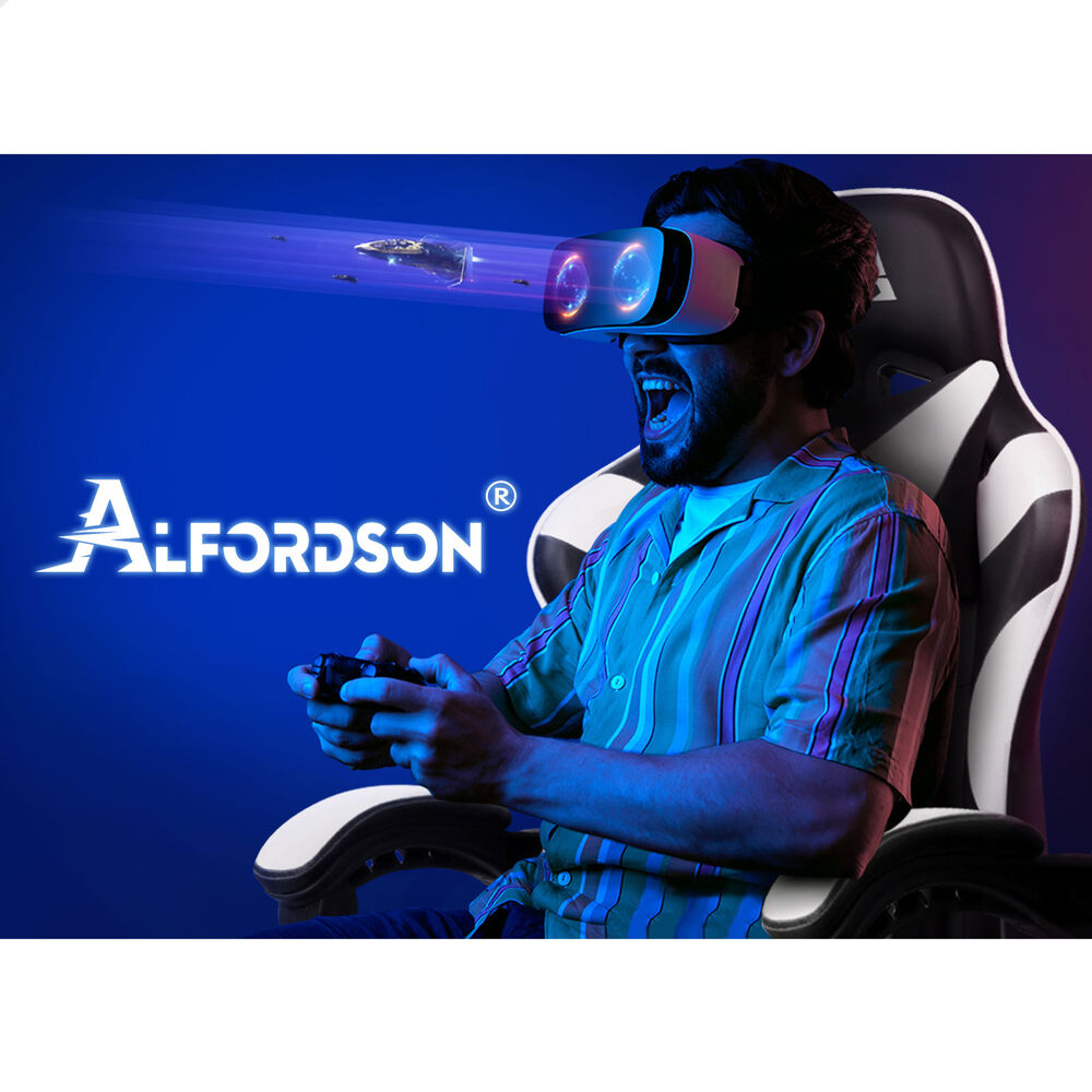 ALFORDSON Gaming Chair Office Massage Computer Racing Seat PU Leather White