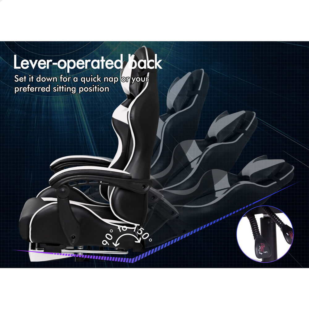 ALFORDSON Gaming Chair Office Massage Computer Racing Seat PU Leather White