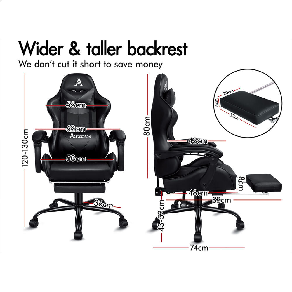 ALFORDSON Gaming Chair Office Executive Racing Footrest Seat Leather All Black