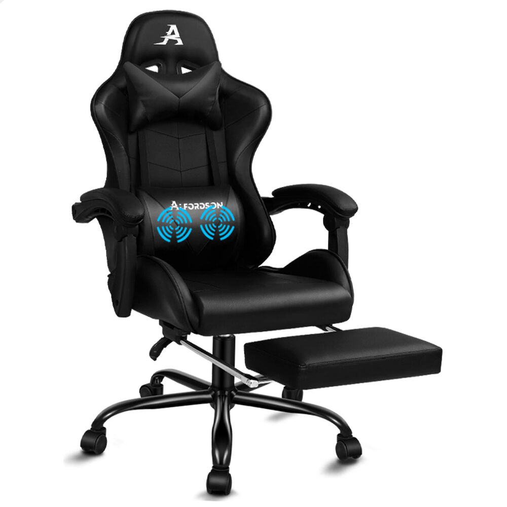 ALFORDSON Gaming Chair Office Executive Racing Footrest Seat Leather All Black