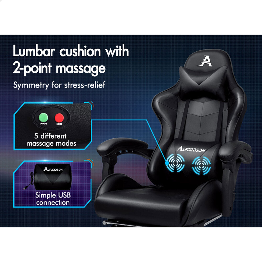 Alfordson Gaming Chair Office Executive Racing Footrest Seat Leather All Black