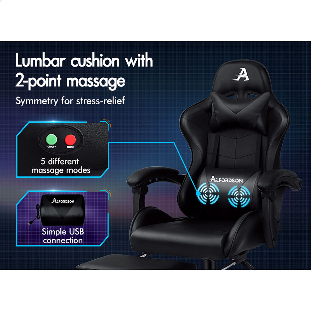ALFORDSON Gaming Chair Office Executive Racing Footrest Seat Leather All Black
