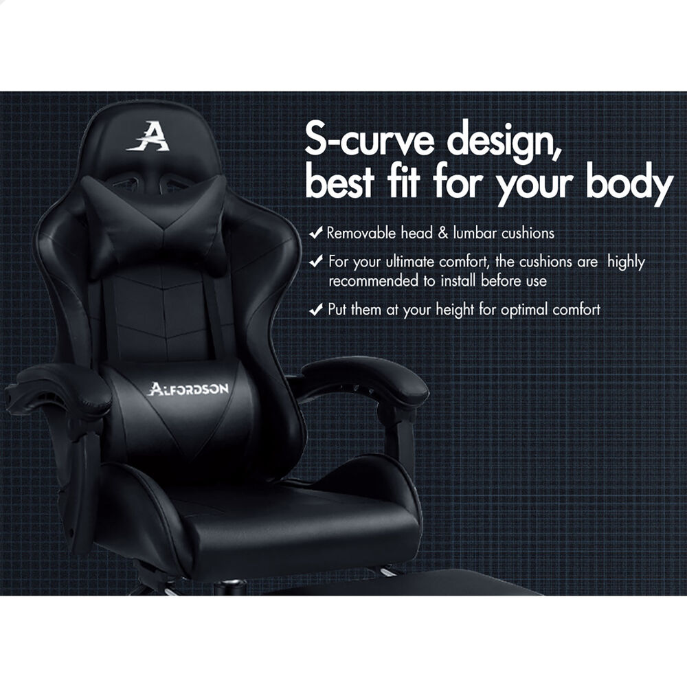 ALFORDSON Gaming Chair Office Executive Racing Footrest Seat Leather All Black