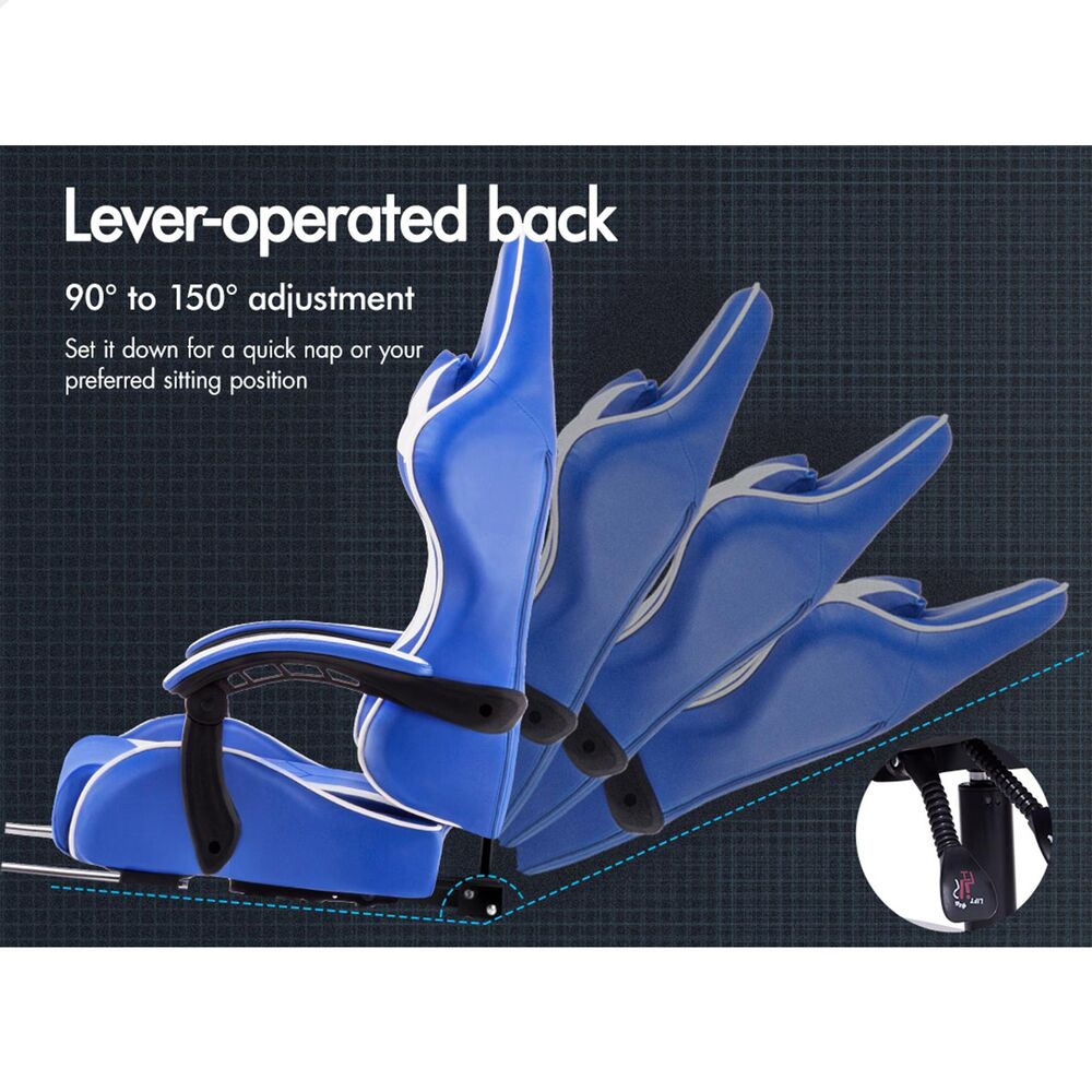 ALFORDSON Gaming Chair Office Executive Racing Footrest Seat Leather Blue White