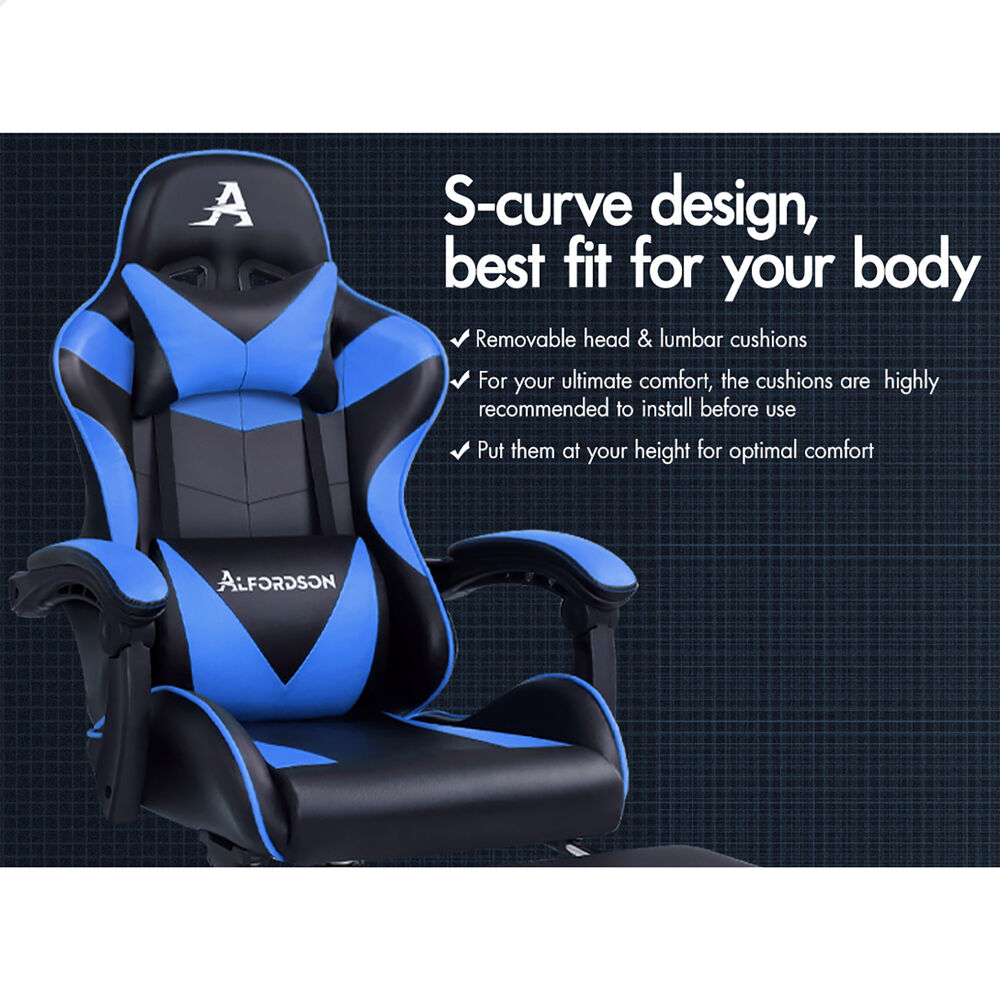ALFORDSON Gaming Chair Office Executive Racing Footrest Seat PU Leather Blue