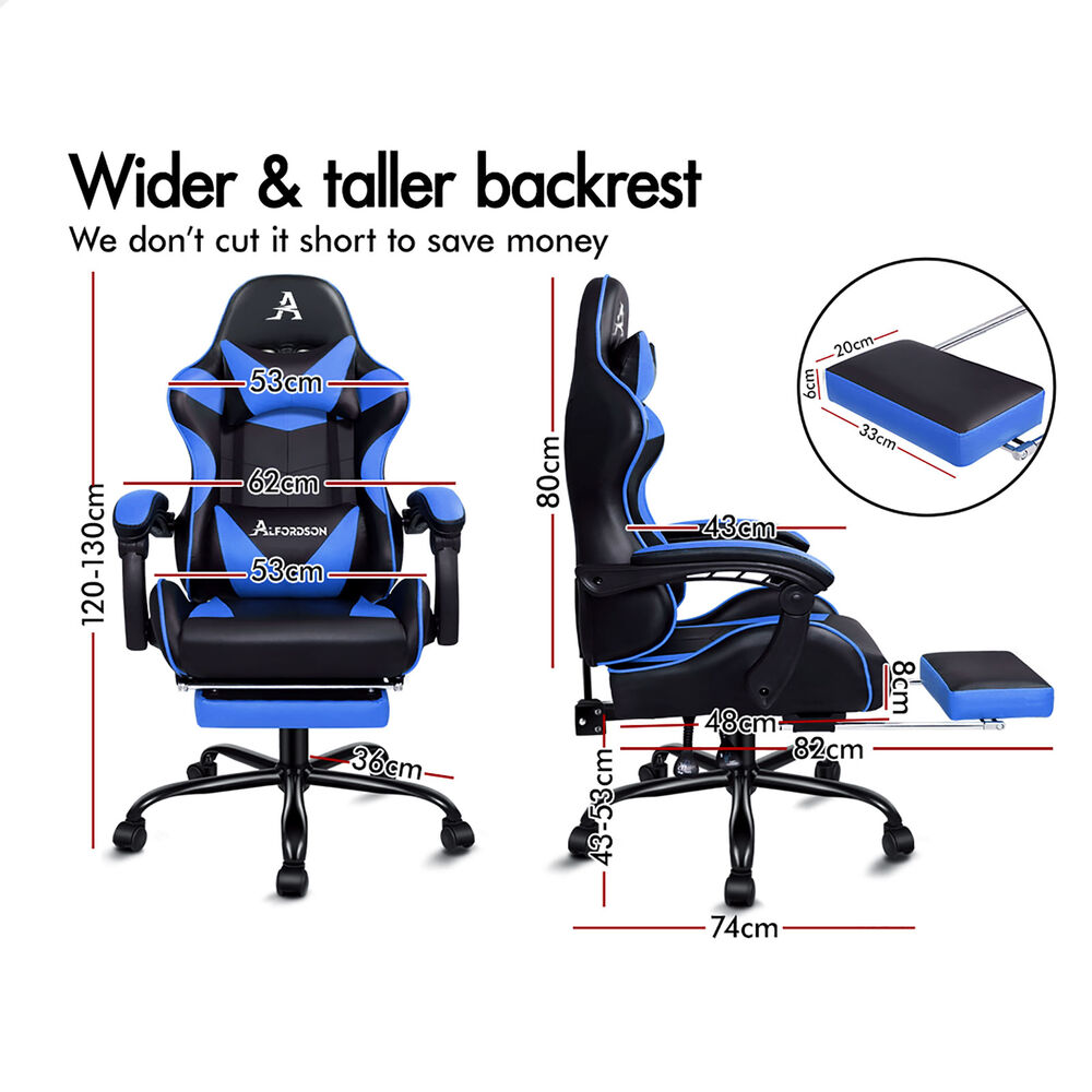 ALFORDSON Gaming Chair Office Executive Racing Footrest Seat PU Leather Blue