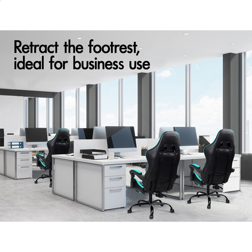 ALFORDSON Gaming Chair Office Executive Racing Footrest Seat PU Leather Cyan