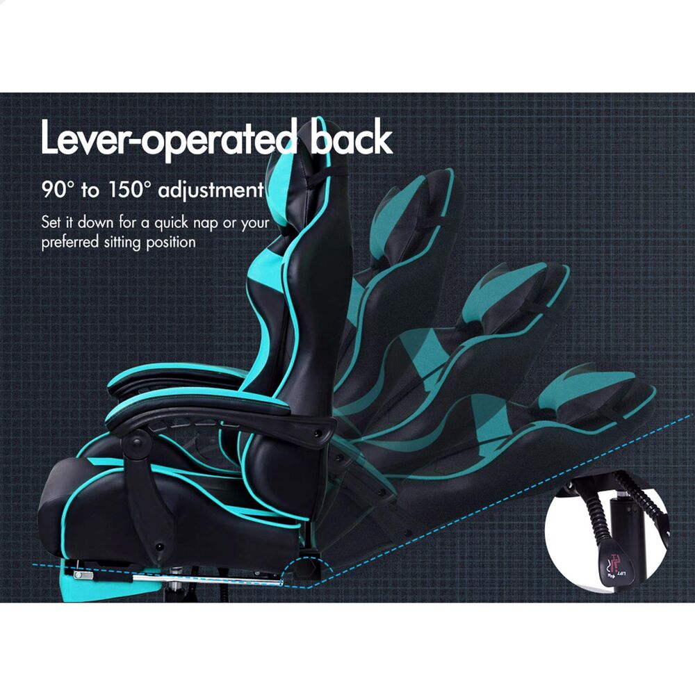 ALFORDSON Gaming Chair Office Executive Racing Footrest Seat PU Leather Cyan