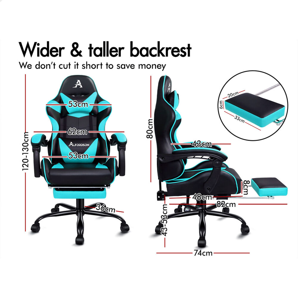 ALFORDSON Gaming Chair Office Executive Racing Footrest Seat PU Leather Cyan
