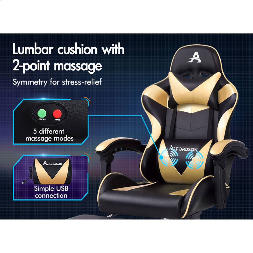 ALFORDSON Gaming Chair Office Executive Racing Footrest Seat PU Leather Gold