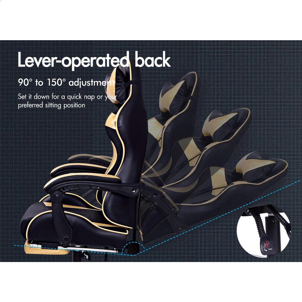 Alfordson Gaming Chair Office Executive Racing Footrest Seat PU Leather Gold