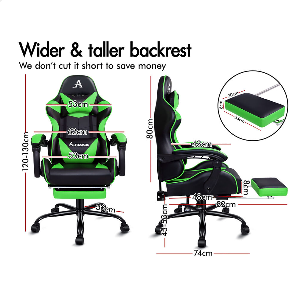 ALFORDSON Gaming Chair Office Executive Racing Footrest Seat PU Leather Green