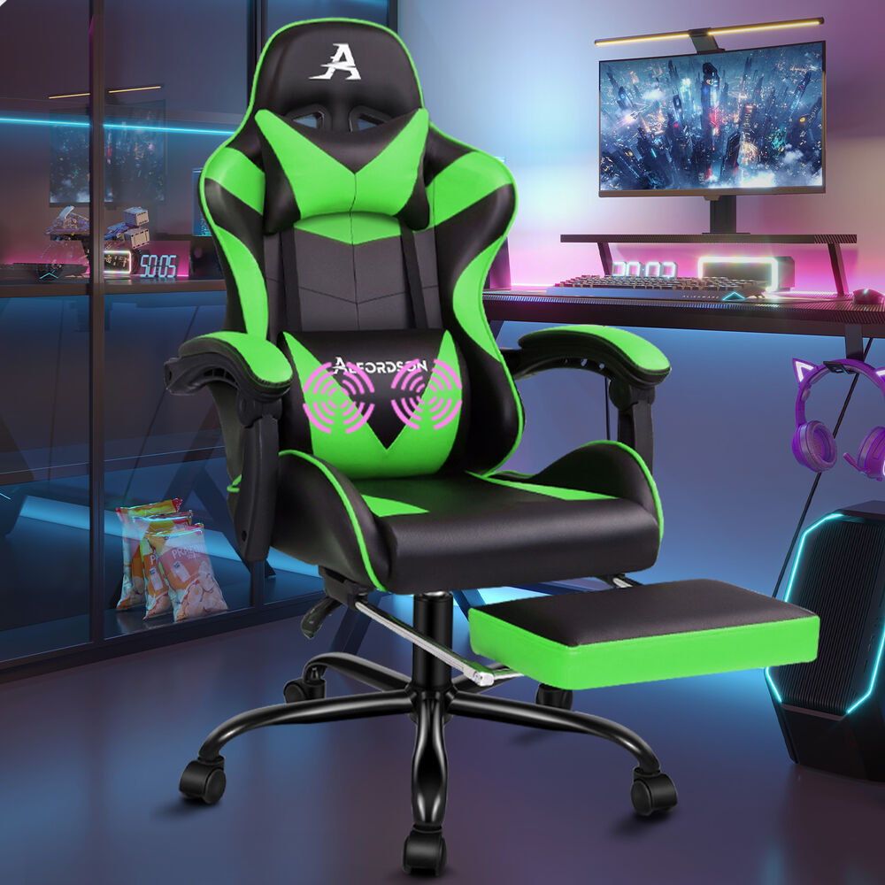 ALFORDSON Gaming Chair Office Executive Racing Footrest Seat PU Leather Green