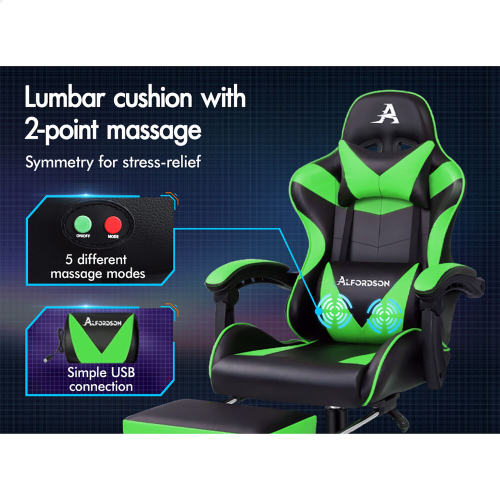 ALFORDSON Gaming Chair Office Executive Racing Footrest Seat PU Leather Green