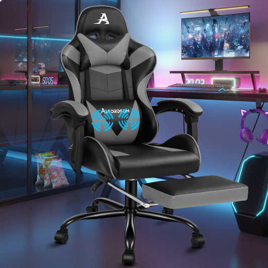ALFORDSON Gaming Chair Office Executive Racing Footrest Seat PU Leather Grey