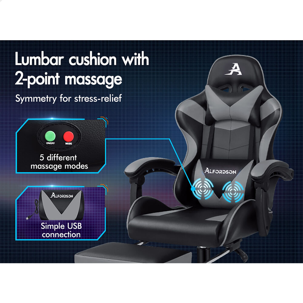 ALFORDSON Gaming Chair Office Executive Racing Footrest Seat PU Leather Grey
