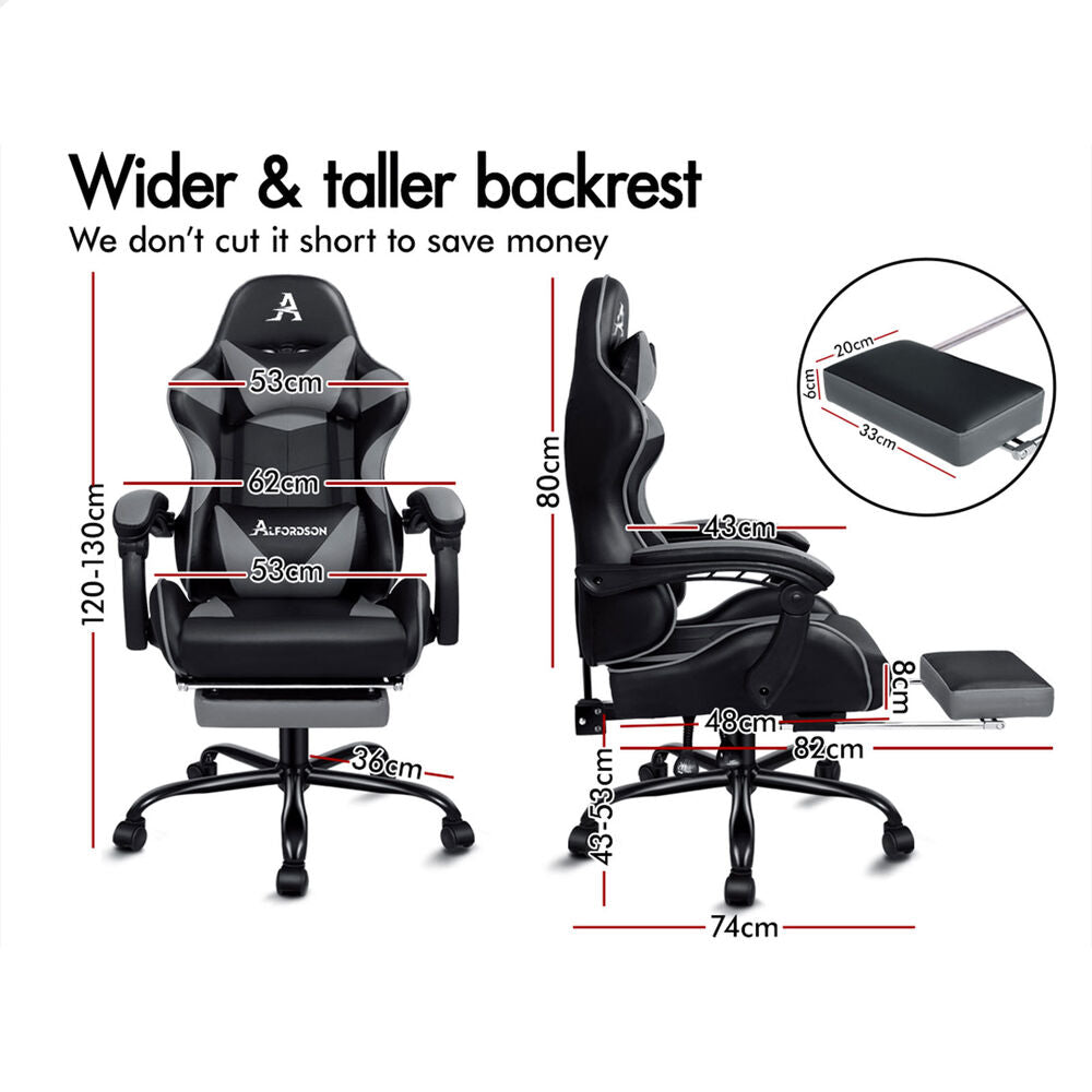 ALFORDSON Gaming Chair Office Executive Racing Footrest Seat PU Leather Grey