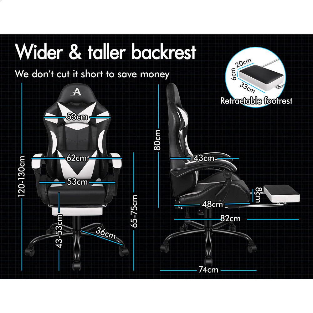 ALFORDSON Gaming Chair Office Massage 12 RGB LED Computer Seat PU Leather White