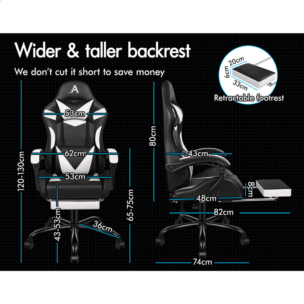 ALFORDSON Gaming Chair Office Massage 12 RGB LED Computer Seat PU Leather White