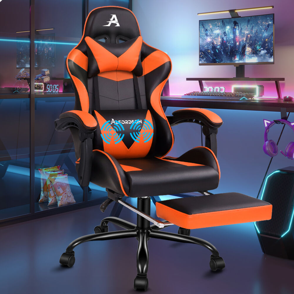 ALFORDSON Gaming Chair Office Executive Racing Footrest Seat PU Leather Orange