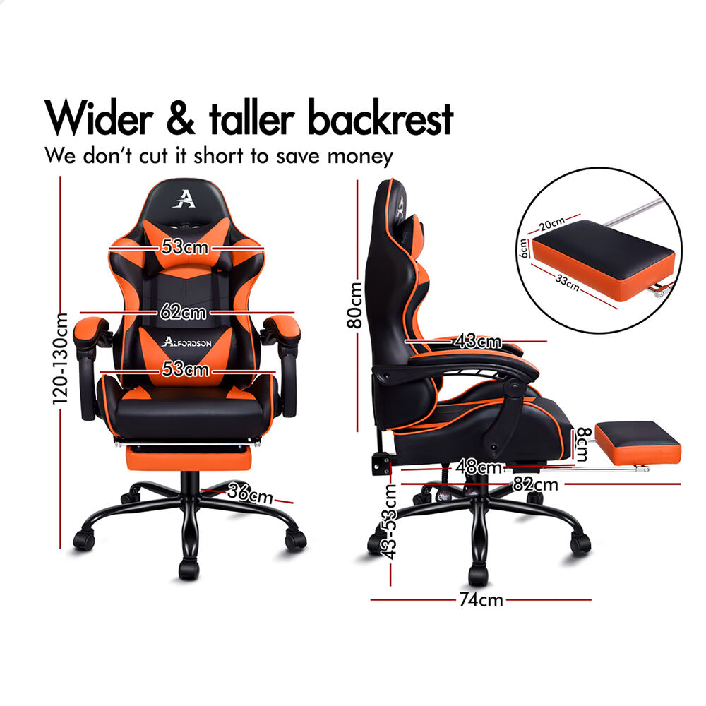 ALFORDSON Gaming Chair Office Executive Racing Footrest Seat PU Leather Orange